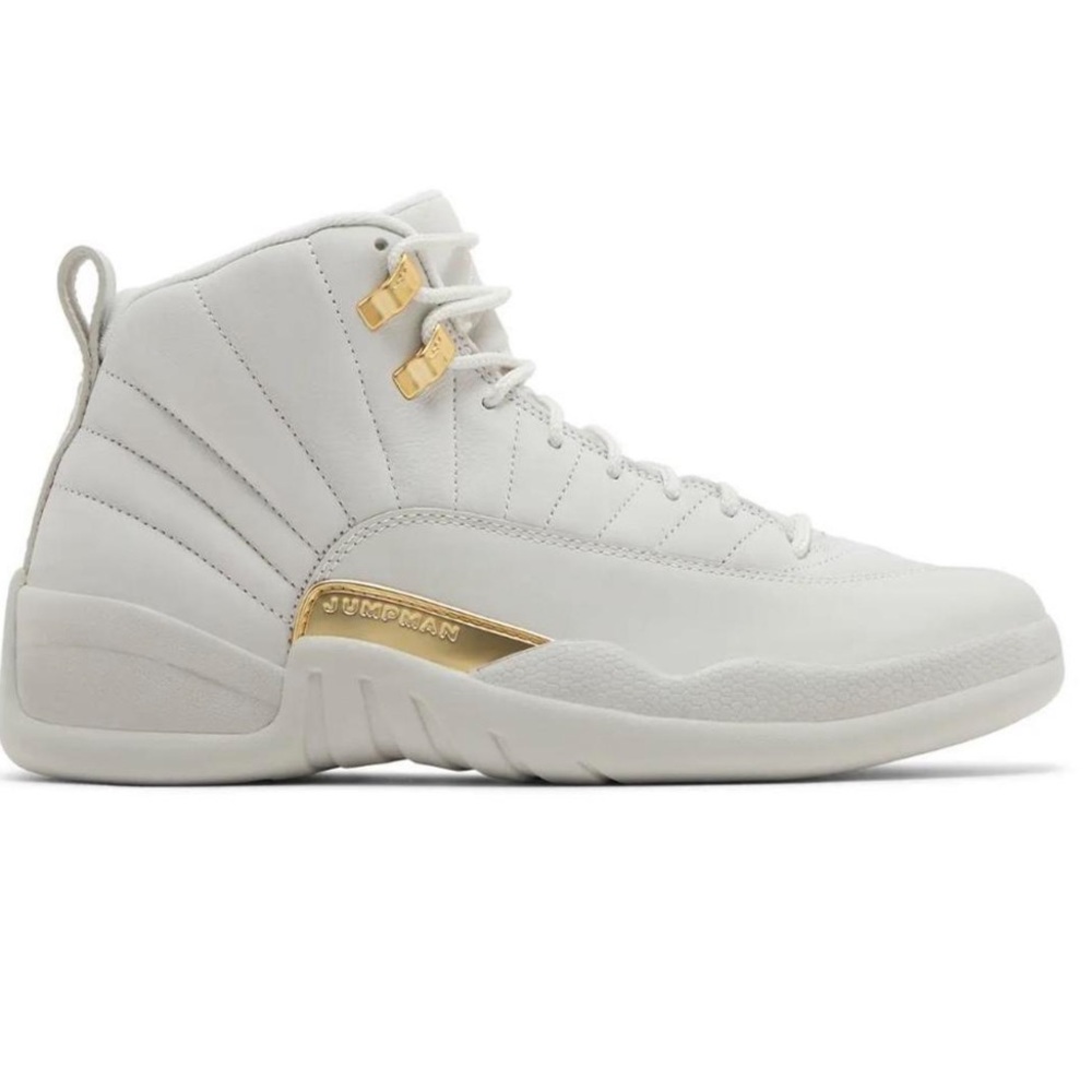 Phantom White and gold Air Jordan
12 Retro sneakers #Jumpman